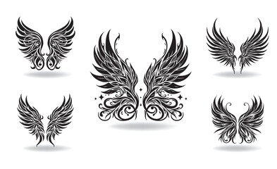 Collection of vector Elves wings the style of engraving