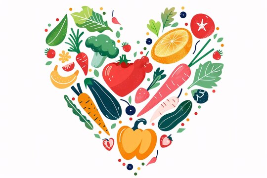 a heart shaped image of vegetables and fruits