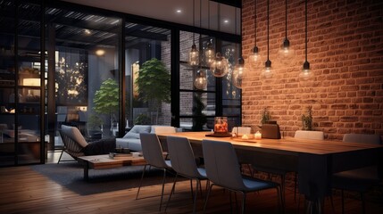 brick blurred modern home interior