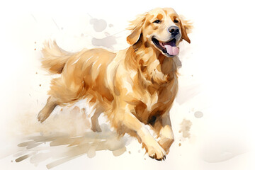 Watercolor painting of cute golden retriever on a clean background. Pet. Animals. Illustration, Generative AI.