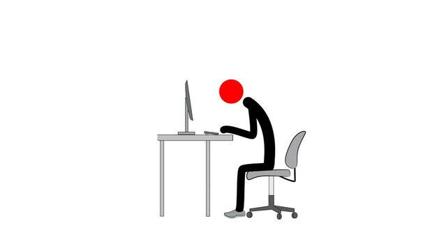 correct posture for working at the computer. 4K video illustration.