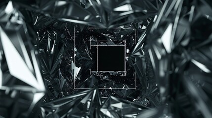 Shiny metallic foil with black bordered design. Modern artistic backdrop.