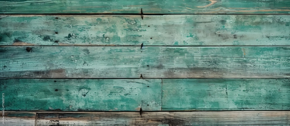 Sticker Close-up view of a wooden wall covered in green paint, showcasing natural textures and vibrant color tones