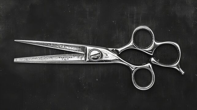 black and white illustration of antique hair stylist scissors 