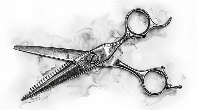 black and white illustration of antique hair stylist scissors 