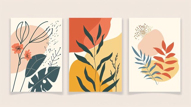 Elegant botanical artwork set featuring abstract foliage drawings for a minimalist and organic aesthetic.