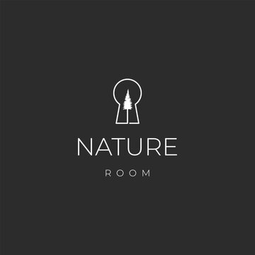 pine tree on keyhole logo vector illustration design concept
