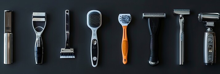 Different beard shaving tools, from classic shavers to modern electric shavers