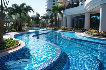 Extravagant pools in a contemporary resort. - obrazy, fototapety, plakaty
