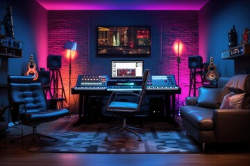 Recording studio, An extravagant and opulent recording studio of a famous pop star, AI generated
