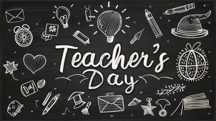 Fototapeta na wymiar A vintage chalkboard with the words Teachers Day written on it