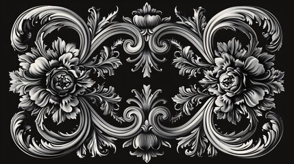 Antique decorative border with ornate floral design, intricate scrollwork, and monogram details.