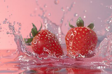 strawberries splashing into water