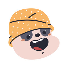 Cute panda emotion with bath towel on head vector cartoon sign isolated on a white background.