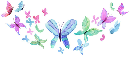 Pastel colored watercolor hand painted butterflies. PNG transparent design element - 776948501