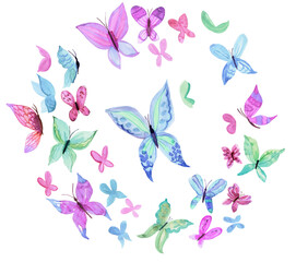 Pastel colored watercolor hand painted butterflies. PNG transparent design element - 776948549