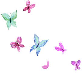 Pastel colored watercolor hand painted butterflies. PNG transparent design element - 776948558