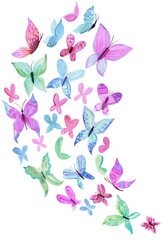 Pastel colored watercolor hand painted butterflies. PNG transparent design element