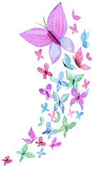 Pastel colored watercolor hand painted butterflies. PNG transparent design element - 776948583