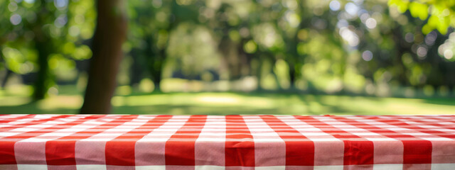 Picnic Red & White Checkered Cloth in Park