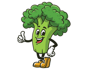 Broccoli with thumbs up and relax pose cartoon mascot illustration character vector clip art hand drawn