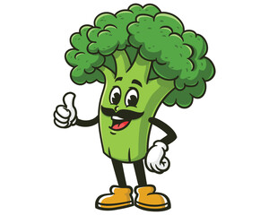 Broccoli with mustache cartoon mascot illustration character vector clip art hand drawn