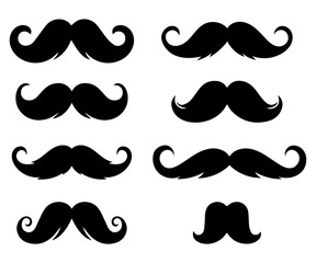 Set of gentleman's mustaches. Silhouette of an elegant mustache. Gentleman mustache icon. Mustache for decoration, cards, parties.