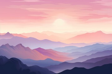 Obraz premium Mountain range at sunset background, A serene mountain range at sunset with hues of pink, illustration of a mountain range silhouetted against a breathtaking sunset sky, Ai generated