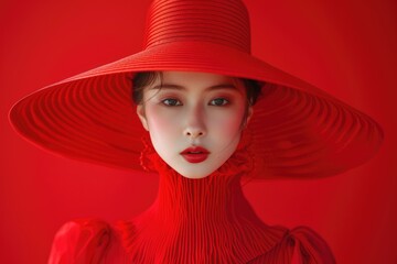 Elegant Fashion Magazine Cover. Red Clothing. Iconic Style. 
