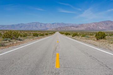Empty highway in sunny weather. Location Anzo-Borrego Desert State Park, California