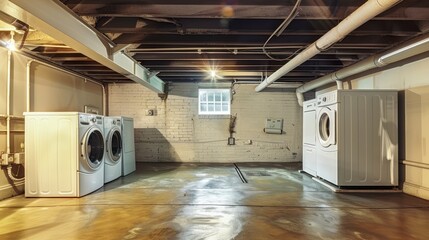 A Generous Basement Space Features Laundry Facilities, Merging Convenience with Capacity at Home