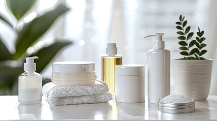 A Deluxe Collection of Herbal and Mineral Skincare Products, Featuring Unlabeled Jars and Bottles for a Refined Experience