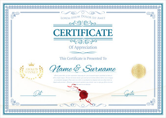 Certificate with golden seal vector illustration  - 776959750