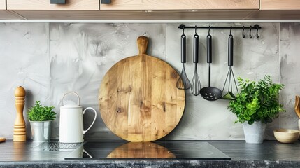 Sleek Design Meets Functionality - A Cutting-Edge Kitchen with Chopping Board Built into the Wall Interior