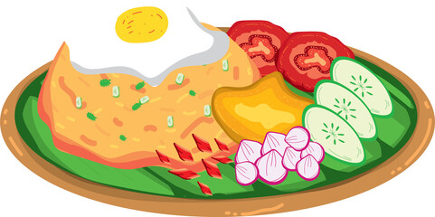 Nasi goreng is an Indonesian and Malaysian fried rice dish