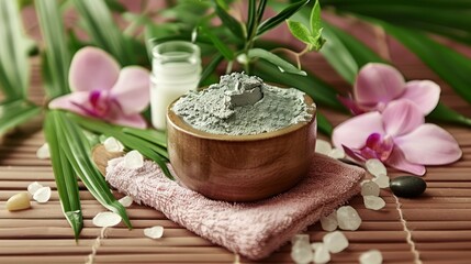 The Gentle Art of Spa Clay, Creatively Positioned on a Background of Natural Bamboo