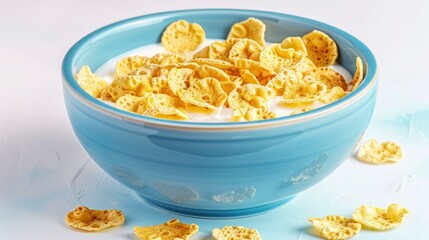 A Bowl of Crisp Cornflakes Alongside Milk and Yogurt, Perfectly Isolated on a White Background