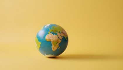 Earth day, Planet Earth on a yellow background with copy space. Sustainable green Eco-friendly