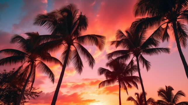 orange palm trees sun