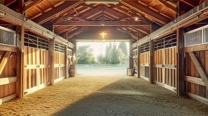 A Stable Barn Under a Beam Ceiling, Perfectly Blending with Its Natural Surroundings