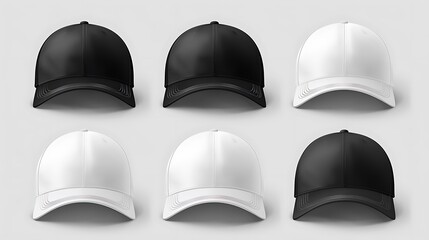Realistic baseball cap front view mockup set with text logo template.