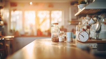 Fototapeta na wymiar focus blurred home interior kitchen