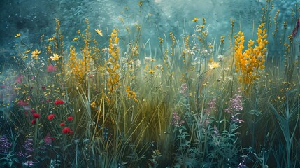 Obraz na płótnie Canvas Bustling Wildlife Activity Wild Grass Close up AI Image