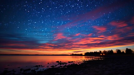 Fototapeta na wymiar pink evening sky stars