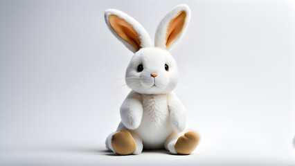 Fototapeta na wymiar A rabbit doll on a solid color background, a children's toy, and a Children's Day gift