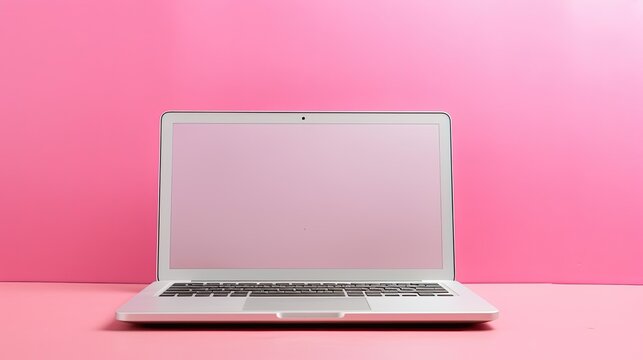 sleek computer with pink background