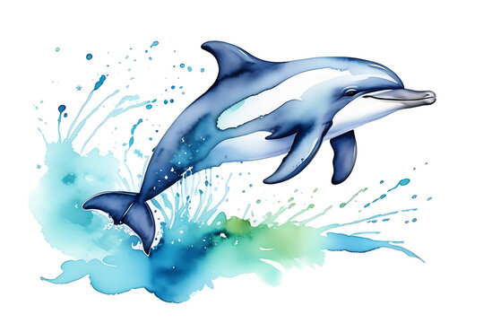 A dolphin made in watercolor. A tattoo drawn in watercolor by hand. T-shirt print, notebook cover, wallpaper, background. quality photo