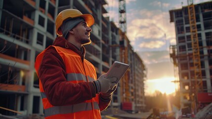 Engineer working at construction site. Generative AI.