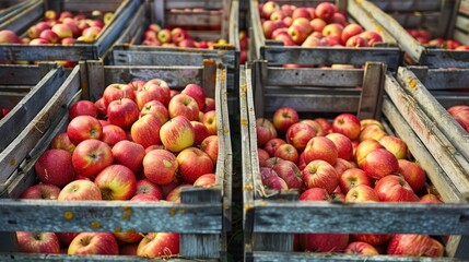 The Annual Harvesting Period Captured in Wooden Crates Laden with Ripe Apples