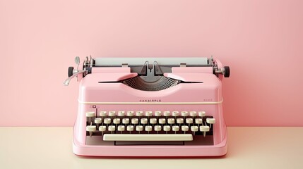 pastel typewriter pink - obrazy, fototapety, plakaty